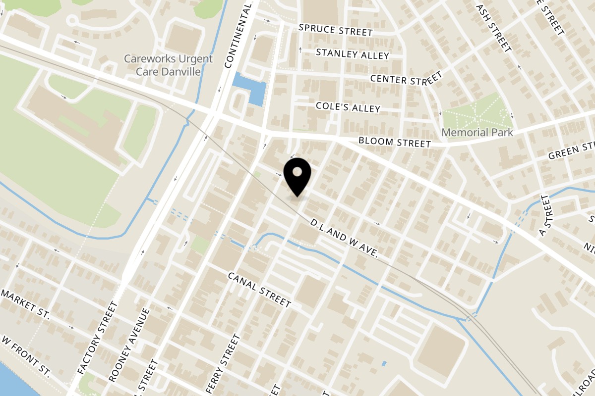 Map showing the location of Original Italian Pizza on 60 Lower Mulberry St in Danville